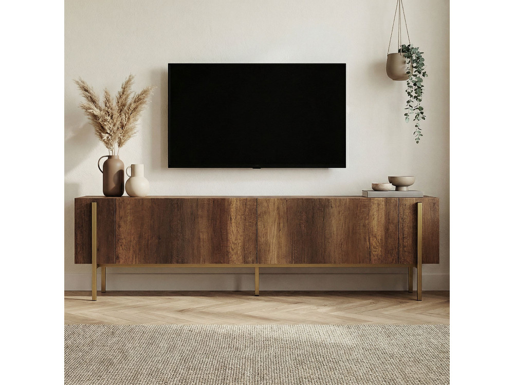 Porta TV in legno "Nexus" - 180 x 30 x 45 cm - Noce barocco oro