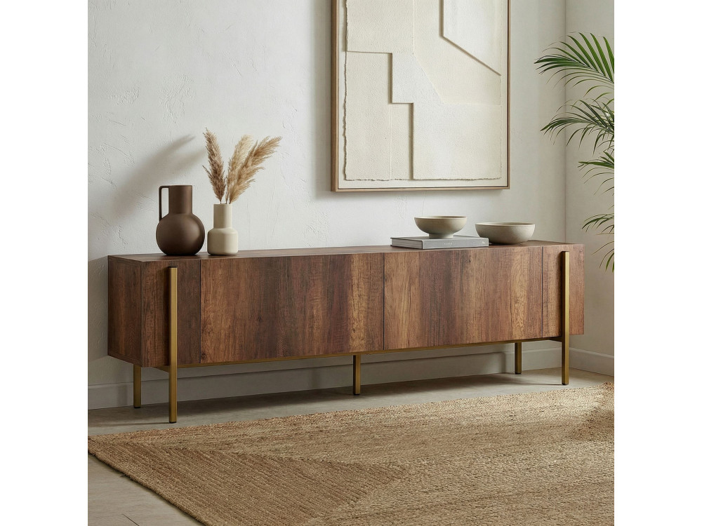 Porta TV in legno "Nexus" - 180 x 30 x 45 cm - Noce barocco oro