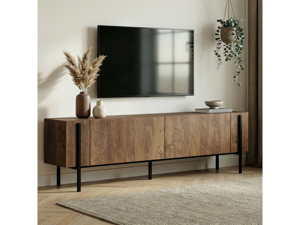 Porta TV in legno "Nexus" - 180 x 30 x 45 cm - Kafkas Oak / Nero