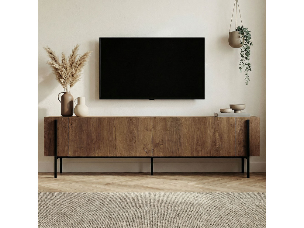 Porta TV in legno "Nexus" - 180 x 30 x 45 cm - Kafkas Oak / Nero