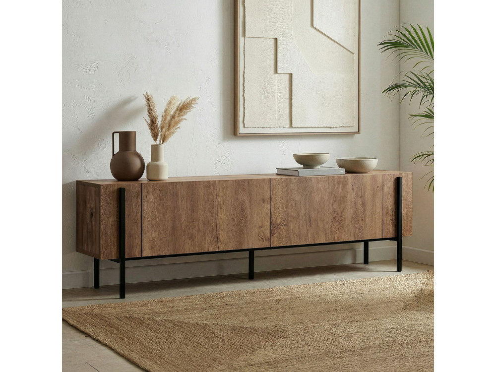Porta TV in legno "Nexus" - 180 x 30 x 45 cm - Kafkas Oak / Nero