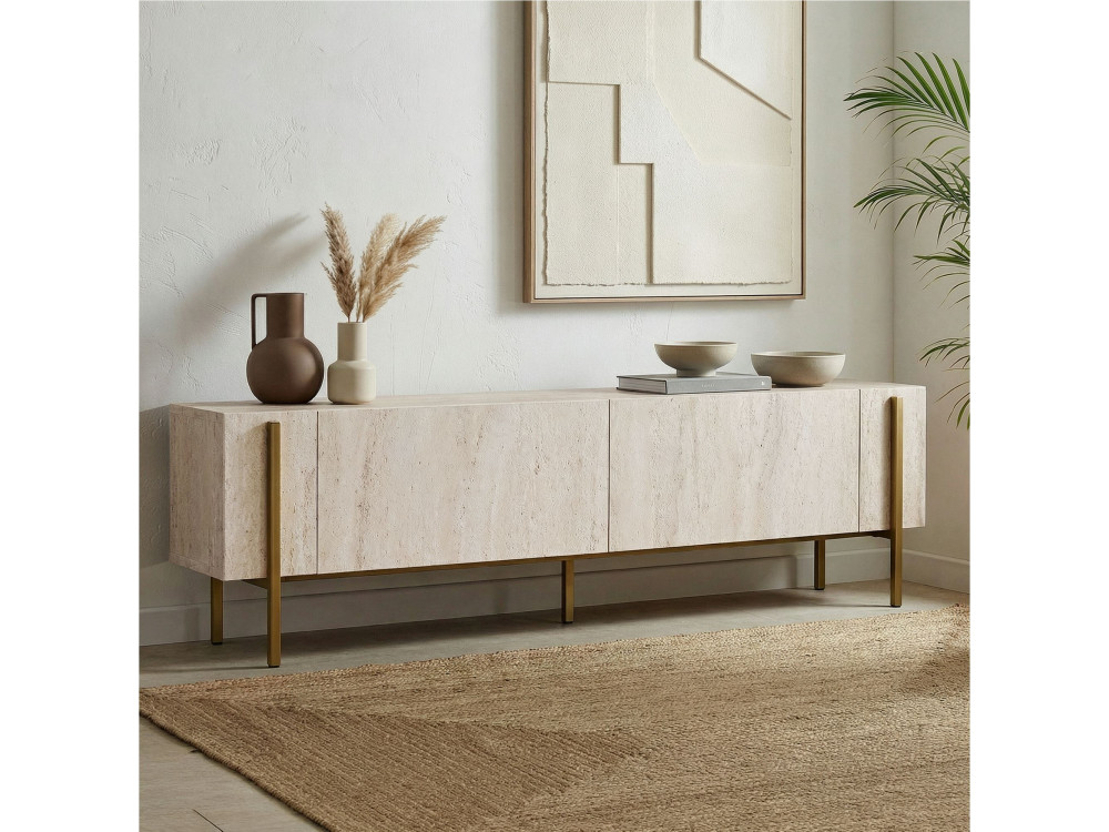 Porta TV in legno "Nexus" - 180 x 30 x 45 cm - Travertino / Oro