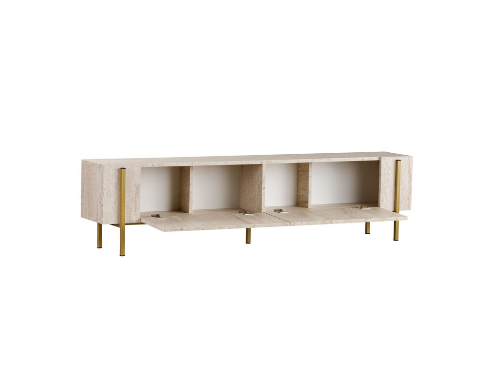 Porta TV in legno "Nexus" - 180 x 30 x 45 cm - Travertino / Oro
