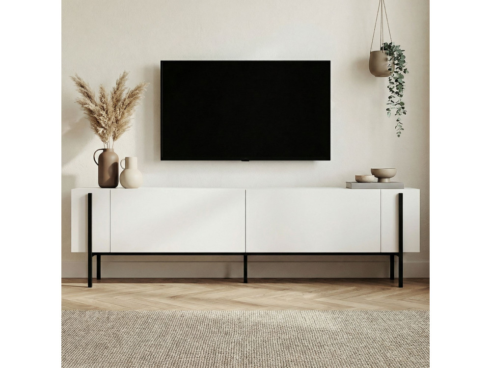 Porta TV in legno "Nexus" - 180 x 30 x 45 cm - Nero / Legno nero