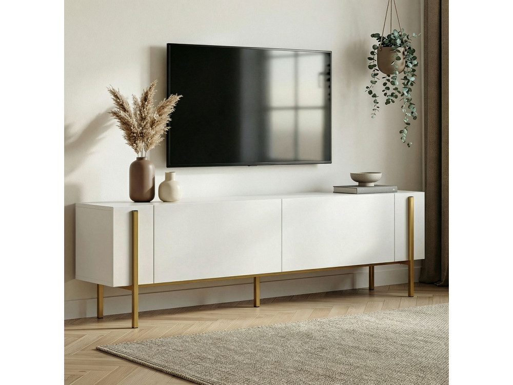 Porta TV in legno "Nexus" - 180 x 30 x 45 cm - Bianco / Oro
