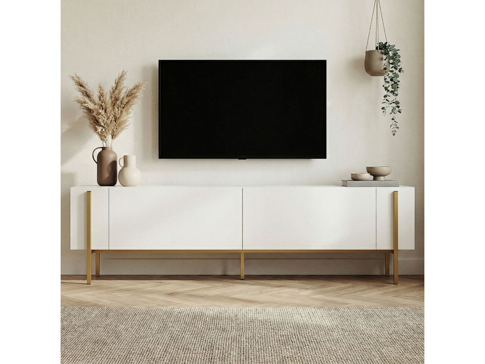 Porta TV in legno "Nexus" - 180 x 30 x 45 cm - Bianco / Oro