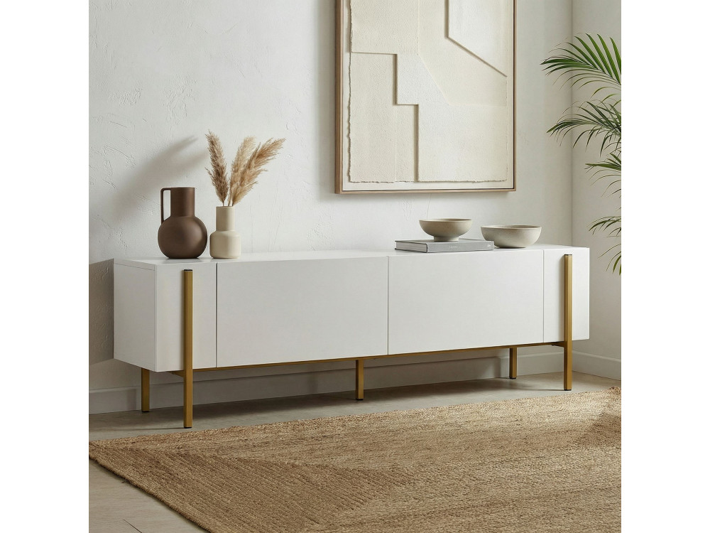 Porta TV in legno "Nexus" - 180 x 30 x 45 cm - Bianco / Oro