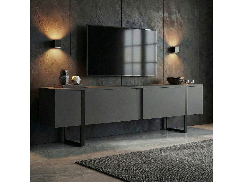 Porta TV in legno "Onera" - 180 x 30 x 50 cm - Antracite / Nero