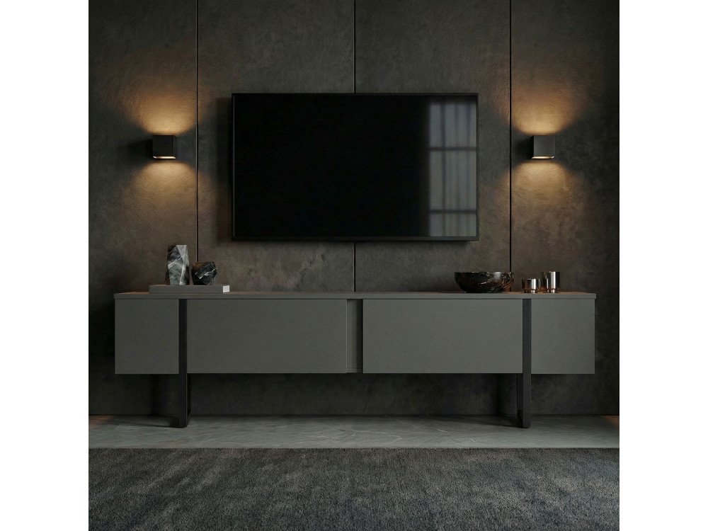 Porta TV in legno "Onera" - 180 x 30 x 50 cm - Antracite / Nero