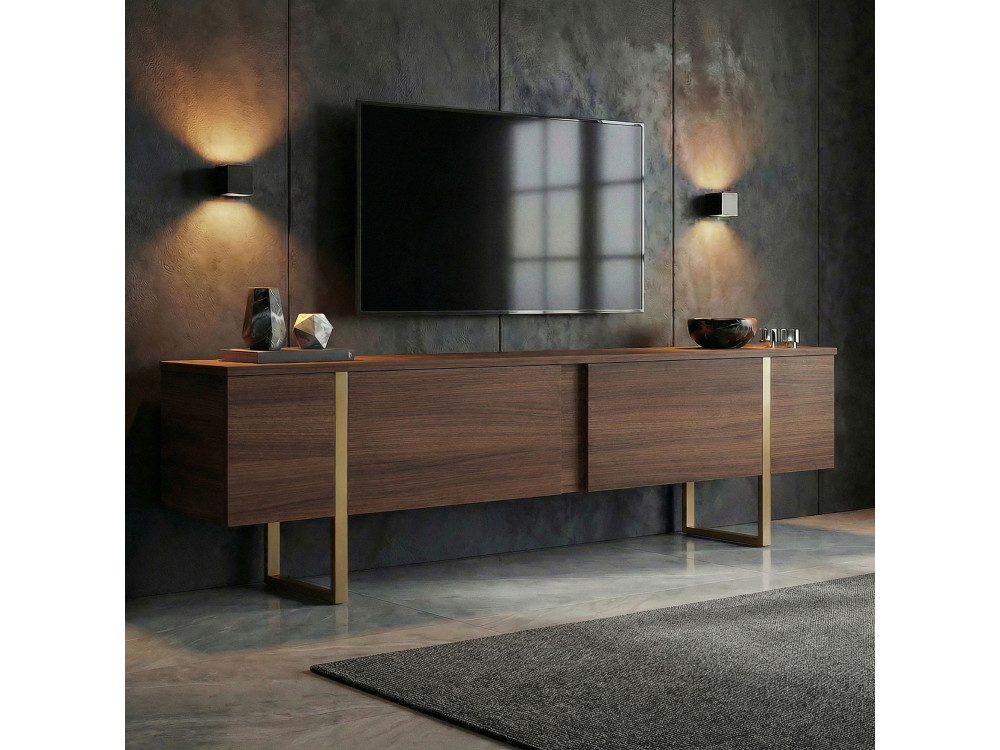 Porta TV in legno "Onera" - 180 x 30 x 50 cm - Noce / Oro