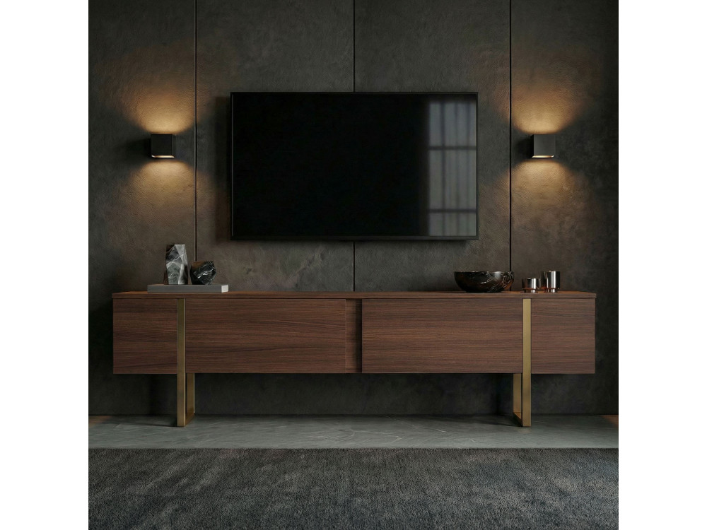 Porta TV in legno "Onera" - 180 x 30 x 50 cm - Noce / Oro
