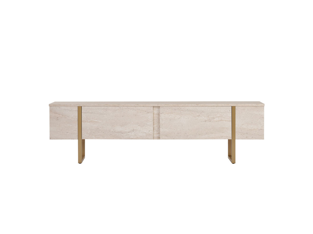 Porta TV in legno "Onera" - 180 x 30 x 50 cm - Travertino / Oro