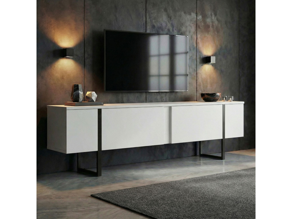 Porta TV in legno "Onera" - 180 x 30 x 45 cm - Bianco-Nero