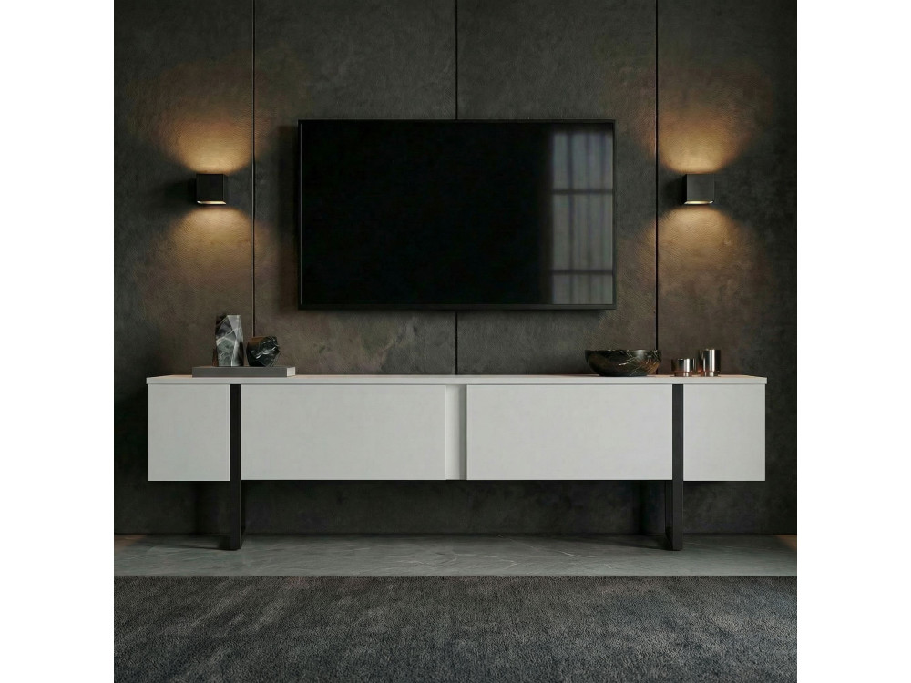Porta TV in legno "Onera" - 180 x 30 x 45 cm - Bianco-Nero