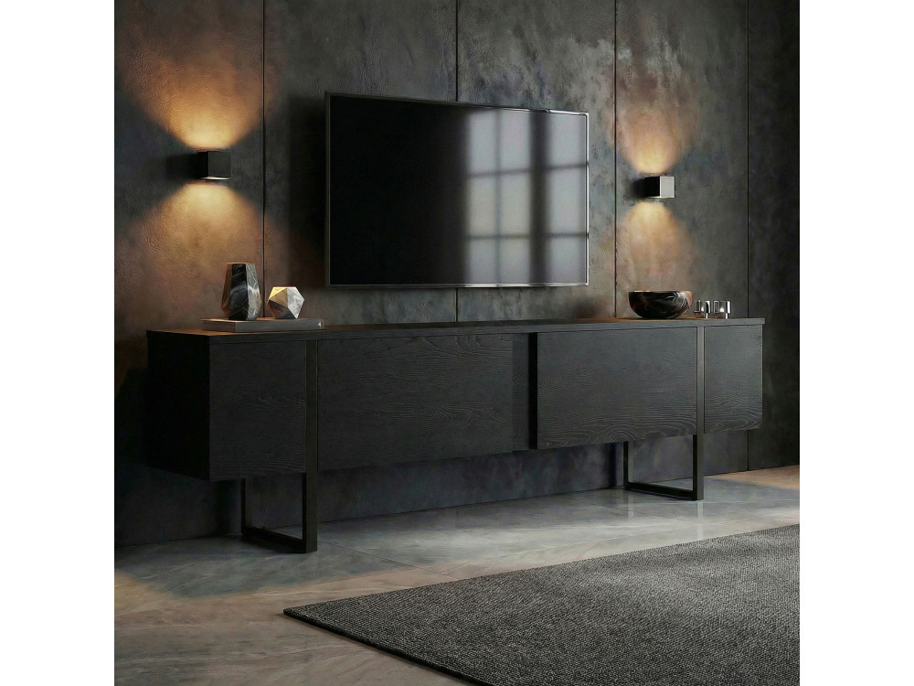Supporto TV in legno "Onera" - 180 x 30 x 50 cm - Nero / Legno nero