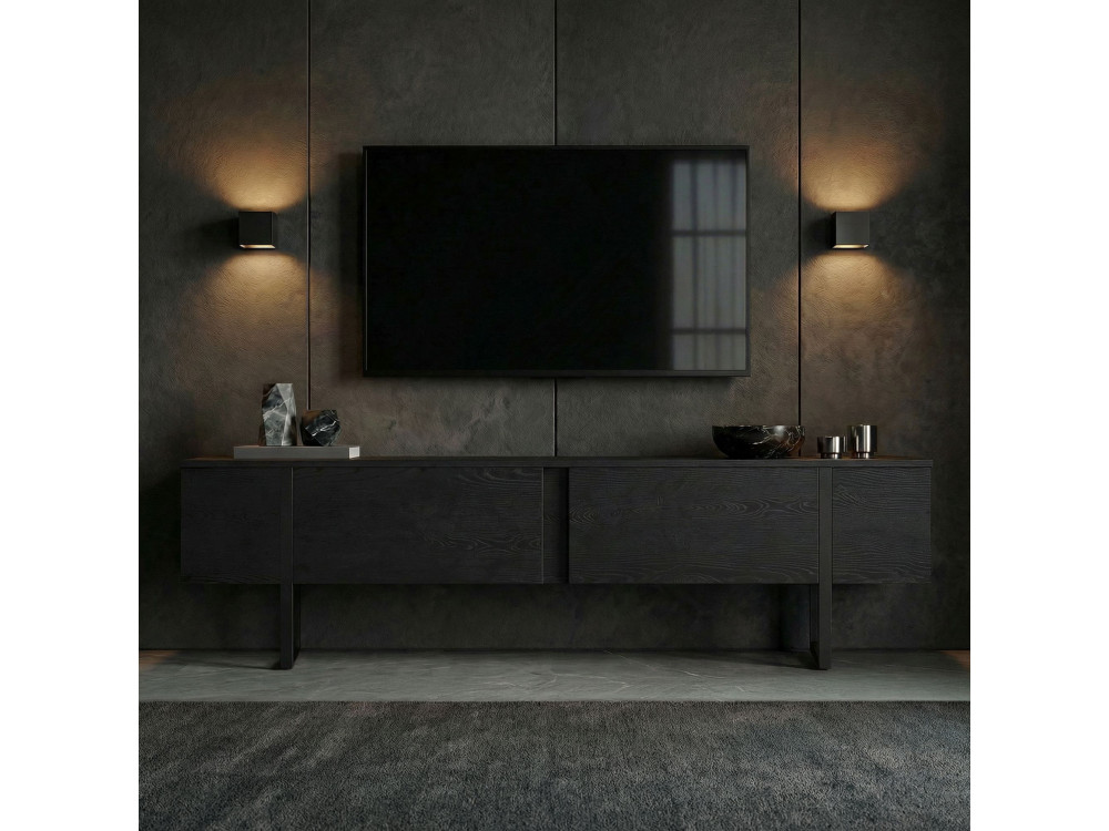 Supporto TV in legno "Onera" - 180 x 30 x 50 cm - Nero / Legno nero