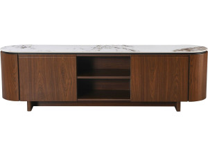 Porta TV in legno "Stonea" con piano in ceramica - 200 x 40 x 55 cm - Marrone