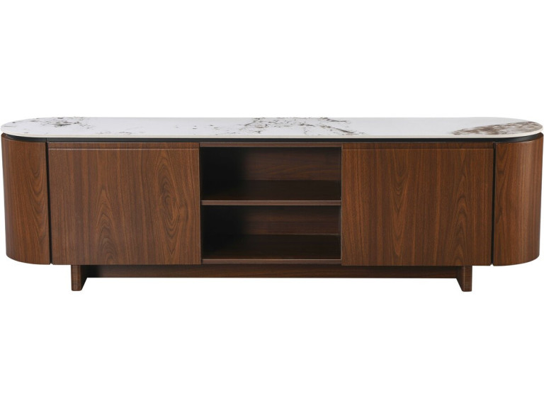 Porta TV in legno "Stonea" con piano in ceramica - 200 x 40 x 55 cm - Marrone