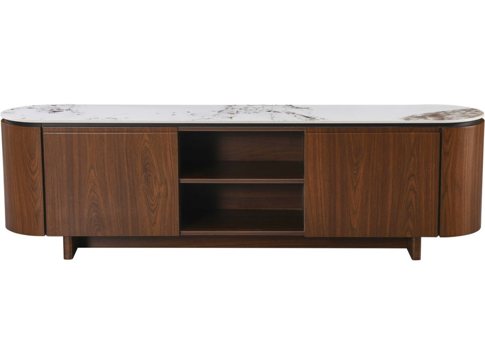 Porta TV in legno "Stonea" con piano in ceramica - 200 x 40 x 55 cm - Marrone