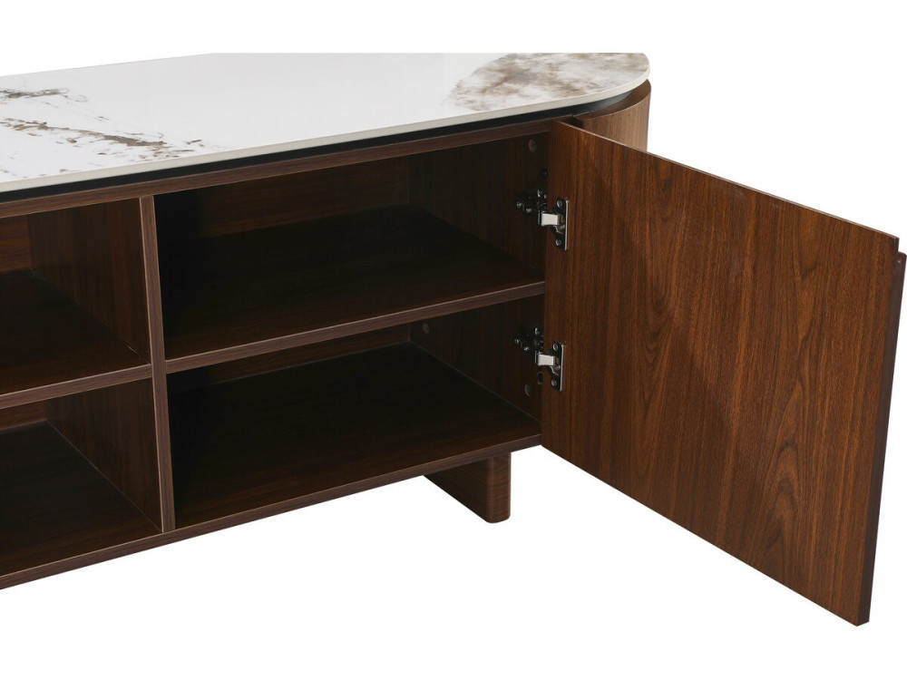 Porta TV in legno "Stonea" con piano in ceramica - 200 x 40 x 55 cm - Marrone
