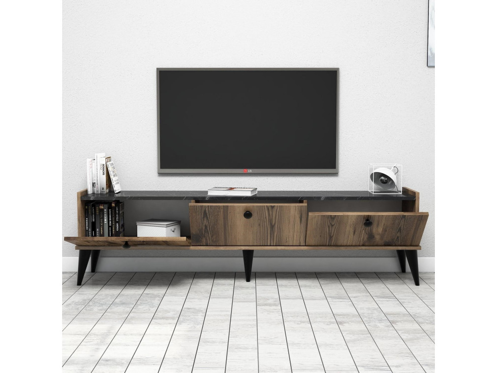 Porta TV in legno "Lidya" - 180 x 35 x 49 cm - Marrone