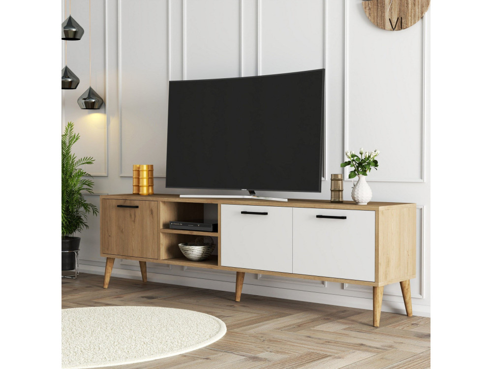 Porta TV in legno "Exxen" - 180 x 35 x 53 cm - Bianco