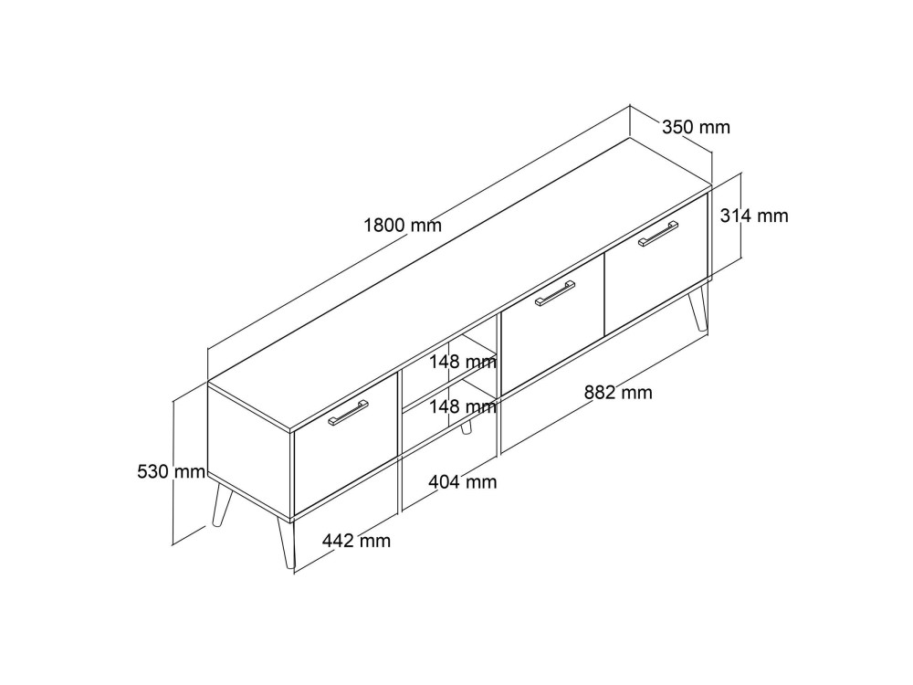 Porta TV in legno "Exxen" - 180 x 35 x 53 cm - Bianco
