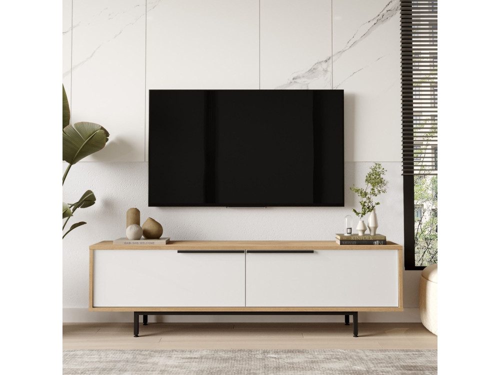 Supporto TV in legno "ON1-SW" - 160 x 35 x 45 cm - Bianco