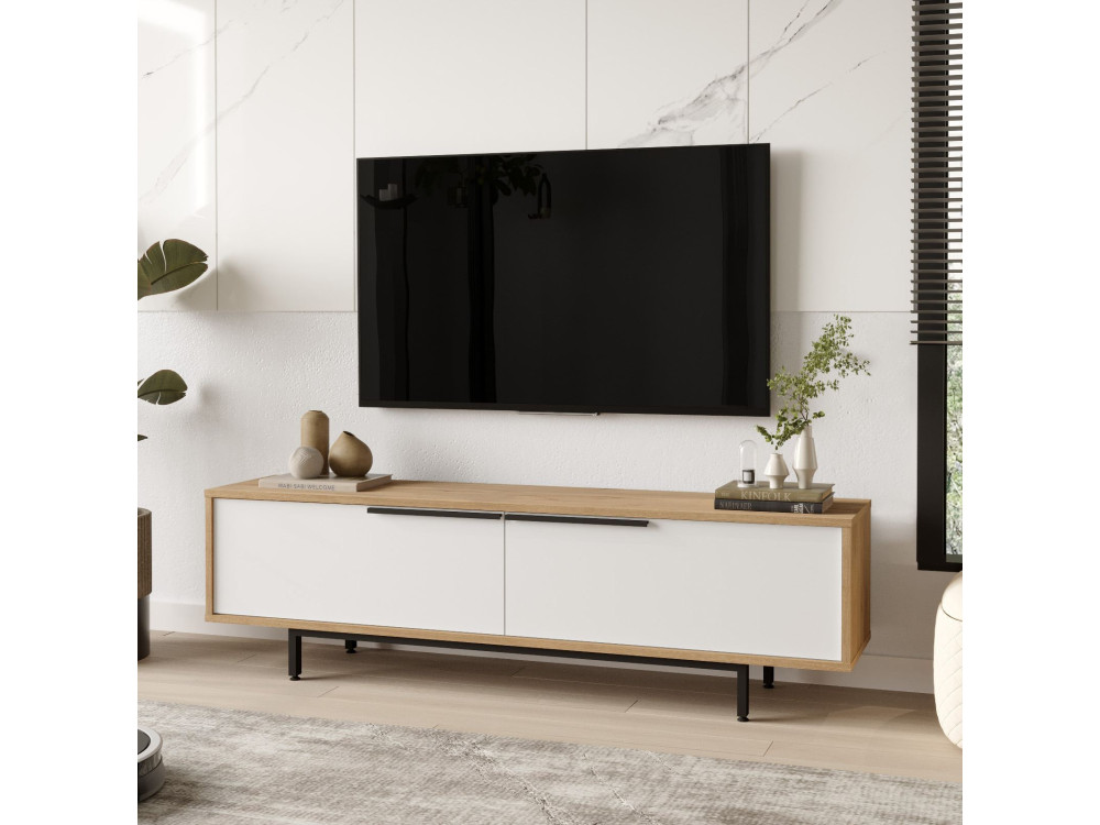 Supporto TV in legno "ON1-SW" - 160 x 35 x 45 cm - Bianco