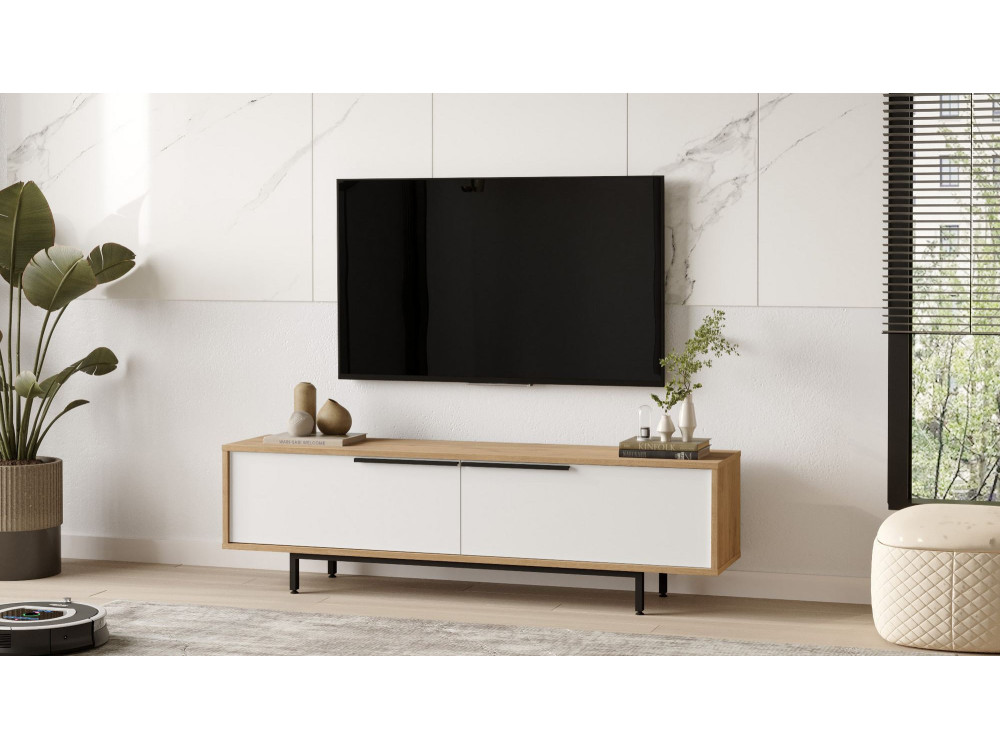 Supporto TV in legno "ON1-SW" - 160 x 35 x 45 cm - Bianco