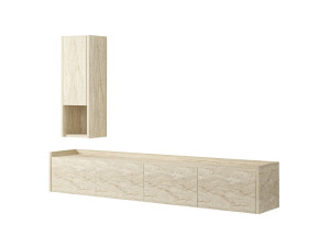 Porta TV in legno "Sema" con mensola a muro - 160 x 30 x 35 cm - Travertino