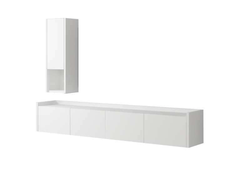 Mobile TV in legno "Sema" con mensola a muro - 160 x 30 x 35 cm - Bianco