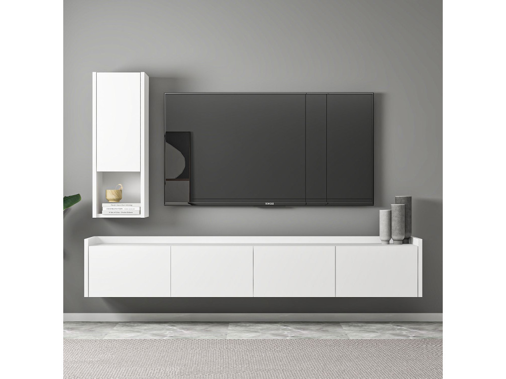 Mobile TV in legno "Sema" con mensola a muro - 160 x 30 x 35 cm - Bianco