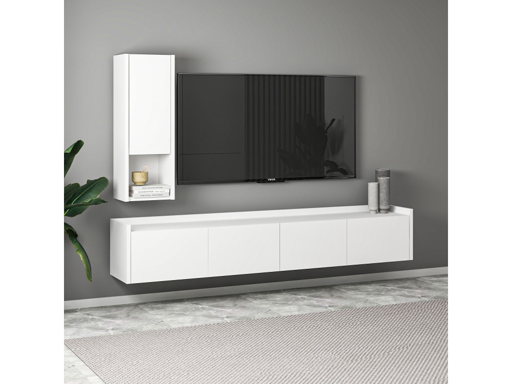 Mobile TV in legno "Sema" con mensola a muro - 160 x 30 x 35 cm - Bianco
