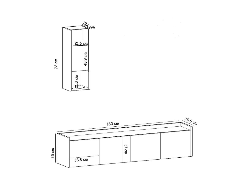 Mobile TV in legno "Sema" con mensola a muro - 160 x 30 x 35 cm - Bianco
