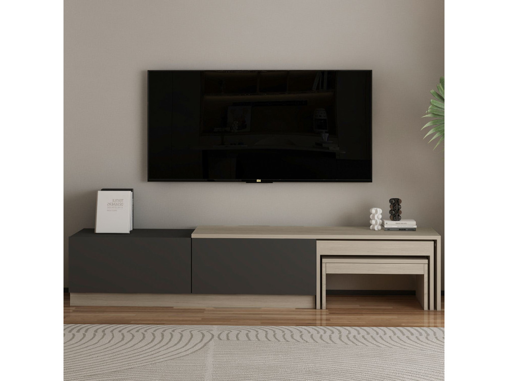 Porta TV in legno "Nest" - 180 x 30 x 36 cm - Grigio antracite