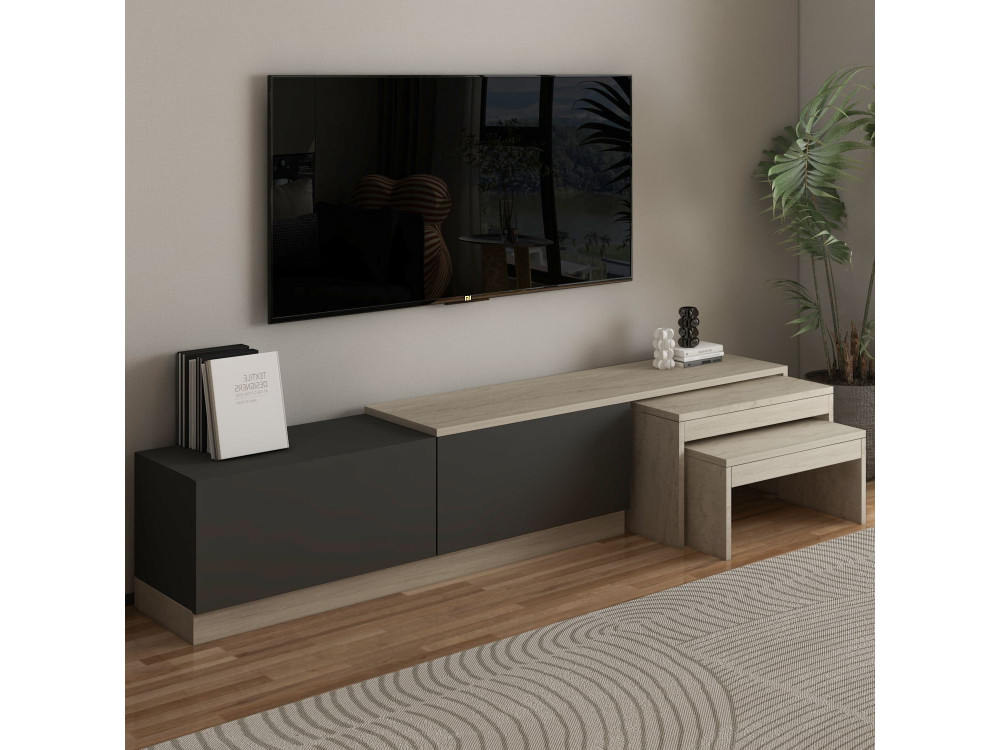 Porta TV in legno "Nest" - 180 x 30 x 36 cm - Grigio antracite