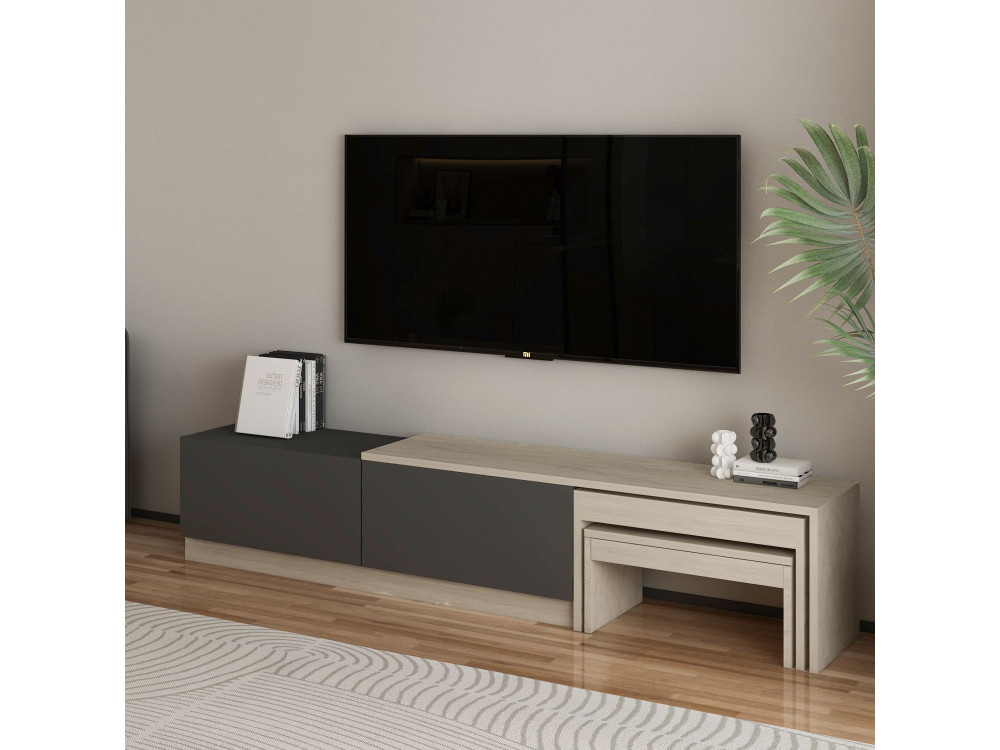 Porta TV in legno "Nest" - 180 x 30 x 36 cm - Grigio antracite