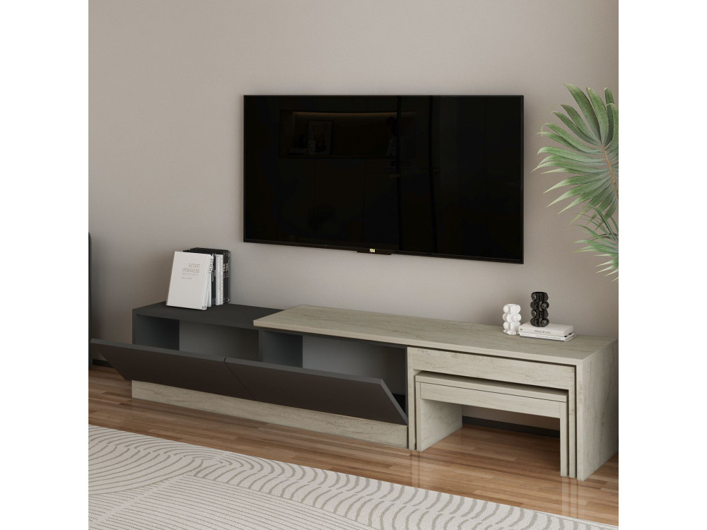 Porta TV in legno "Nest" - 180 x 30 x 36 cm - Grigio antracite