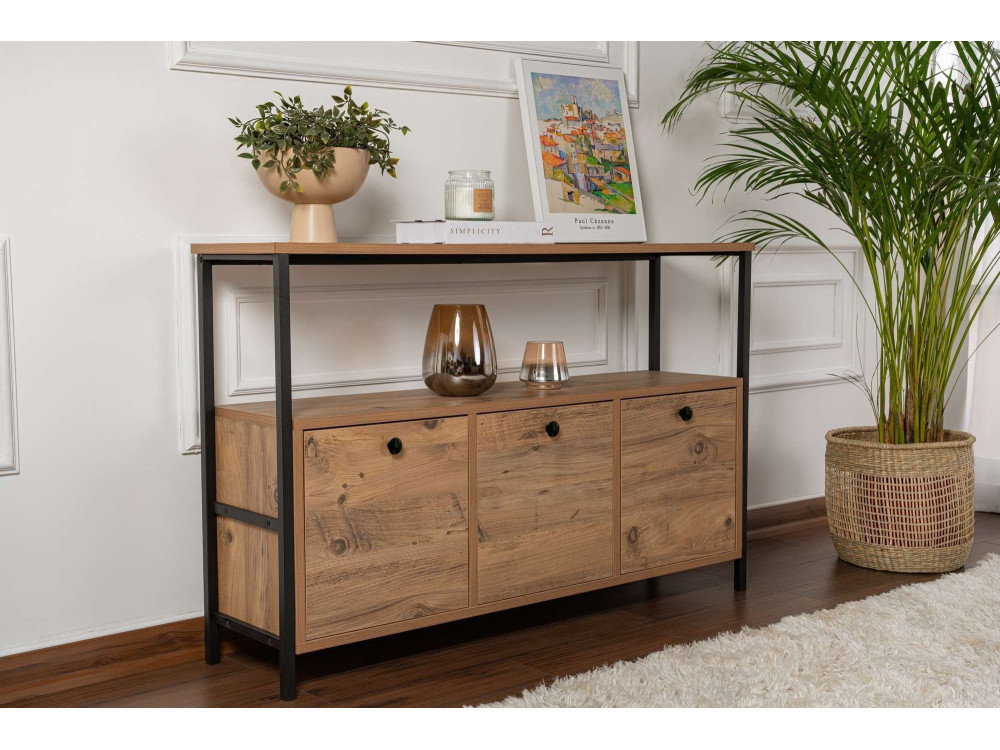 Consolle in legno "Solace" - 120 x 29 x 77 cm - Pino Atlantico Nero
