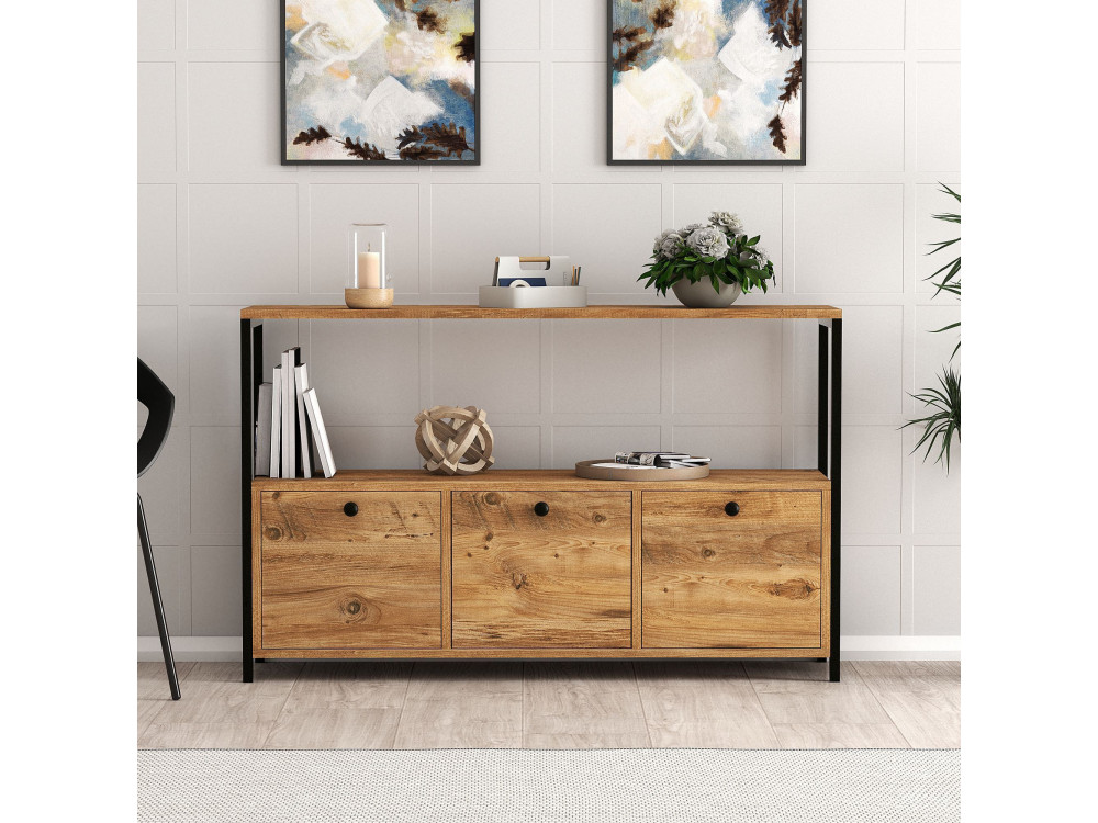 Credenza in legno "Nero" - 120 x 30 x 75 cm - Pino nero Atlantic