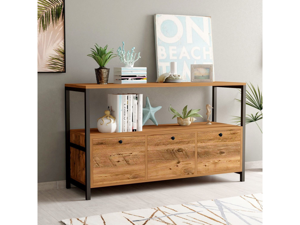Credenza in legno "Nero" - 120 x 30 x 75 cm - Pino nero Atlantic