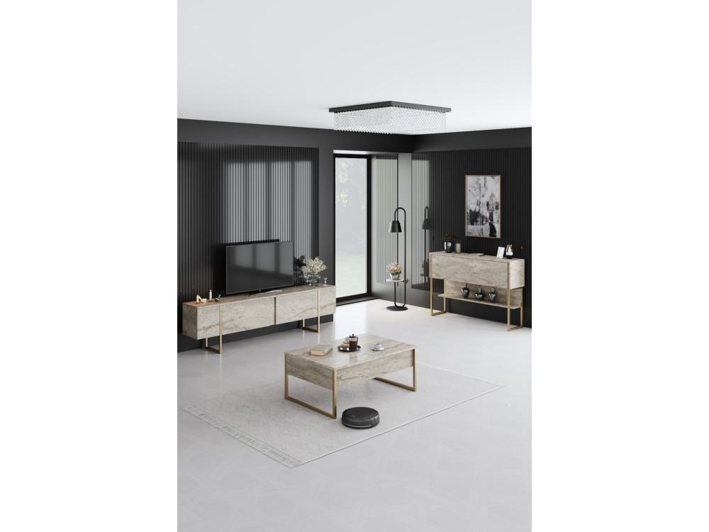 Consolle in legno "Luxe" - 120 x 30 x 80 cm - Travertino oro