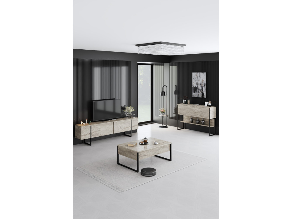 Consolle in legno "Luxe" - 120 x 30 x 80 cm - Travertino nero
