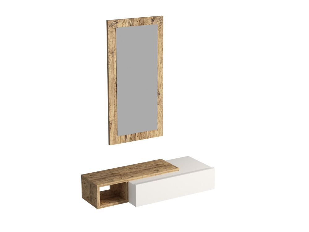 Consolle in legno con specchio "Vien" - 82 x 29 x 15 cm - Bianco