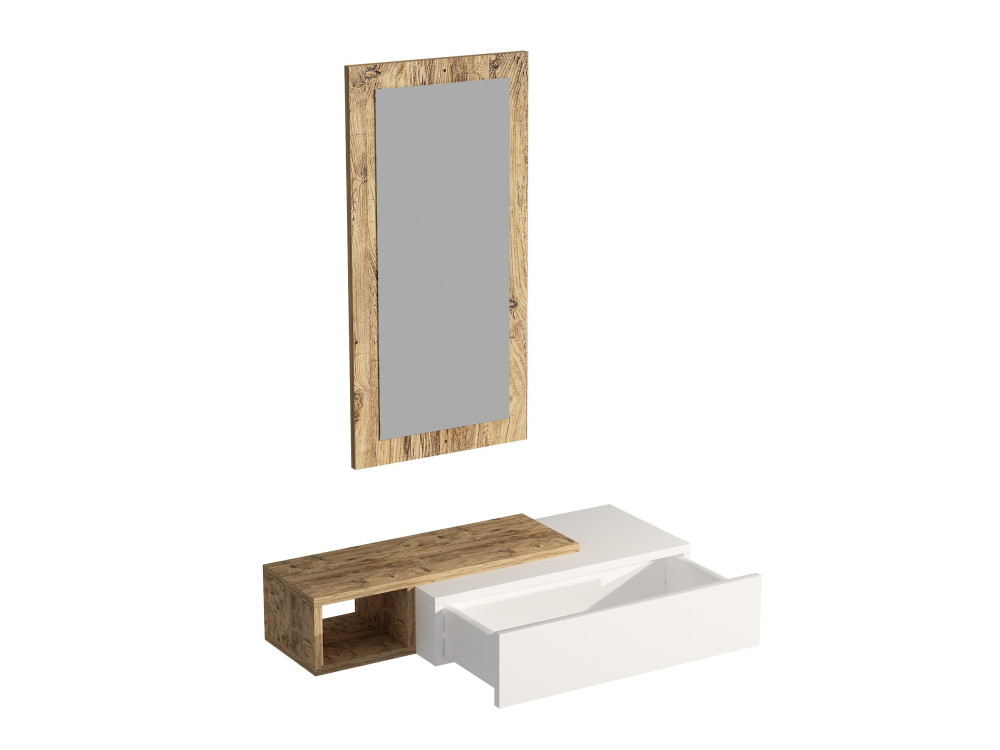Consolle in legno con specchio "Vien" - 82 x 29 x 15 cm - Bianco