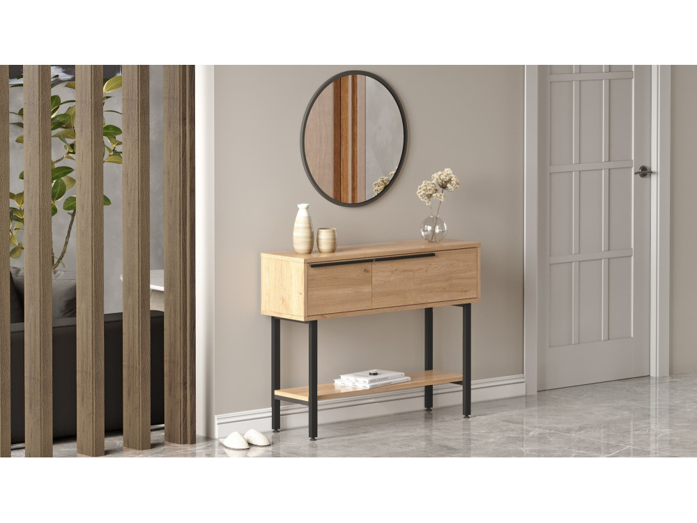 Consolle in legno "Calvin" con specchio - 100 x 30 x 76 cm - Marrone