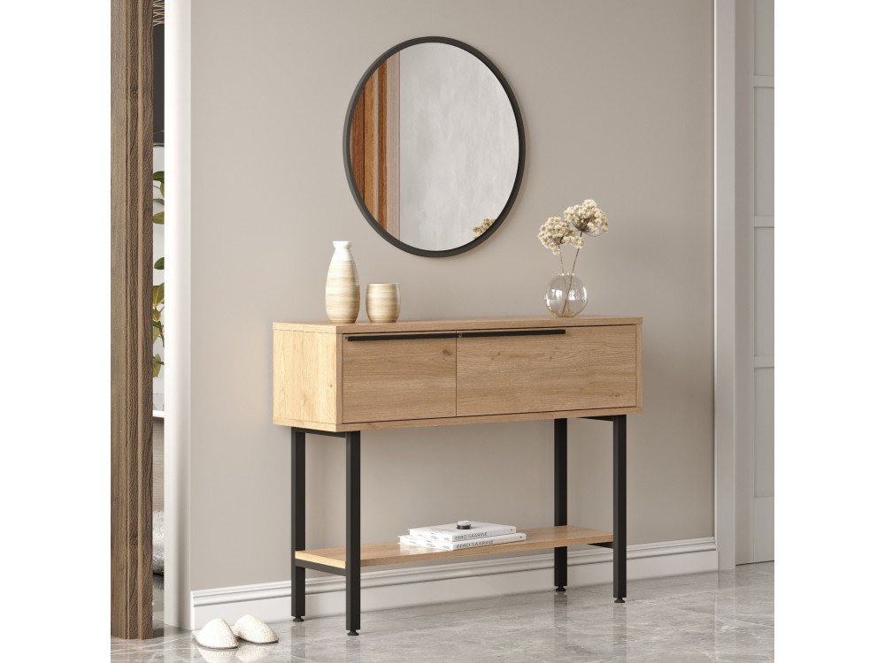Consolle in legno "Calvin" con specchio - 100 x 30 x 76 cm - Marrone