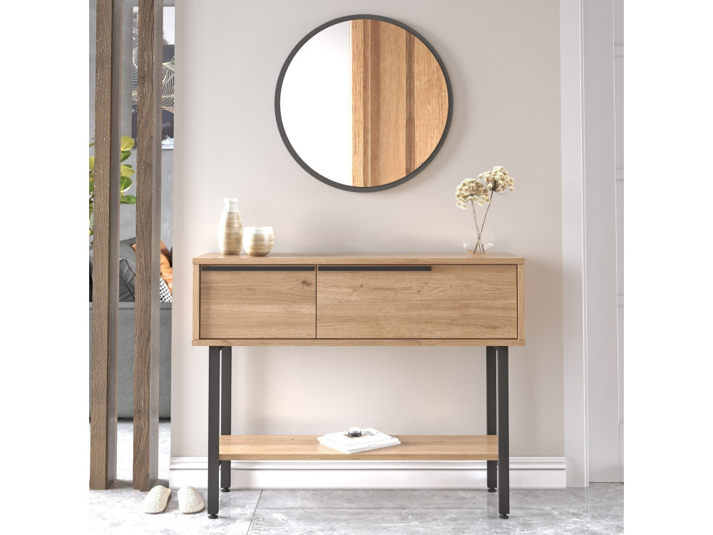 Consolle in legno "Calvin" con specchio - 100 x 30 x 76 cm - Marrone