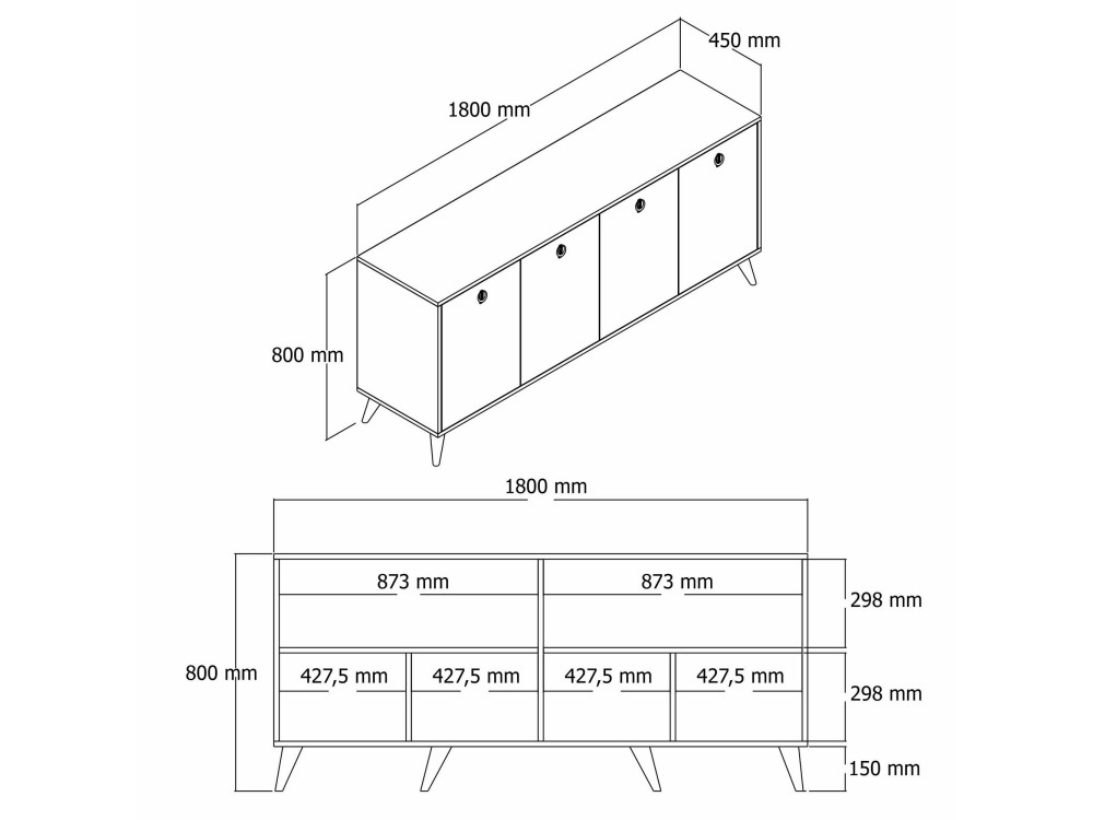 Credenza in legno "Elite" - 180 x 45 x 80 cm - Marrone